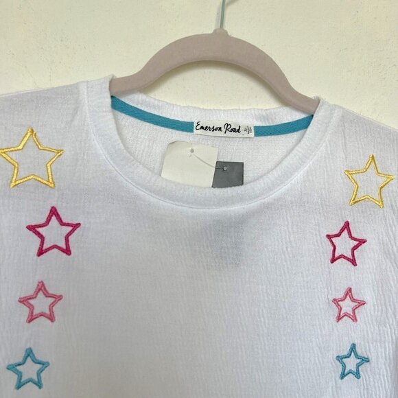 𝅺NORDSTROM embroidered Star Shirt top XSMALL Short Sleeve White - Picture 3 of 8